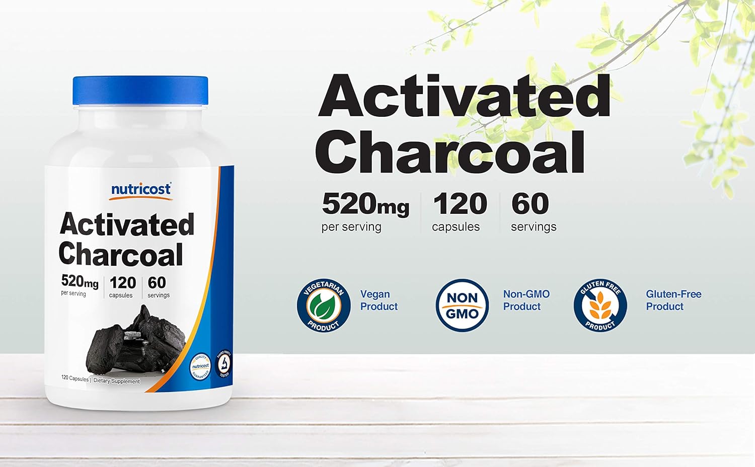 Nutricost Activated Charcoal 120 Capsules - Premium Activated Charcoal Powder, Non-GMO & Gluten Free (1 Bottle): Health & Personal Care
