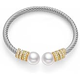 WOWORAMA Twisted Cable Wire Cuff Bracelets for Women Two Tone Gold Silver Cuff Bracelet Unisex Mixed Metal Bangle Bracelets Jewelry