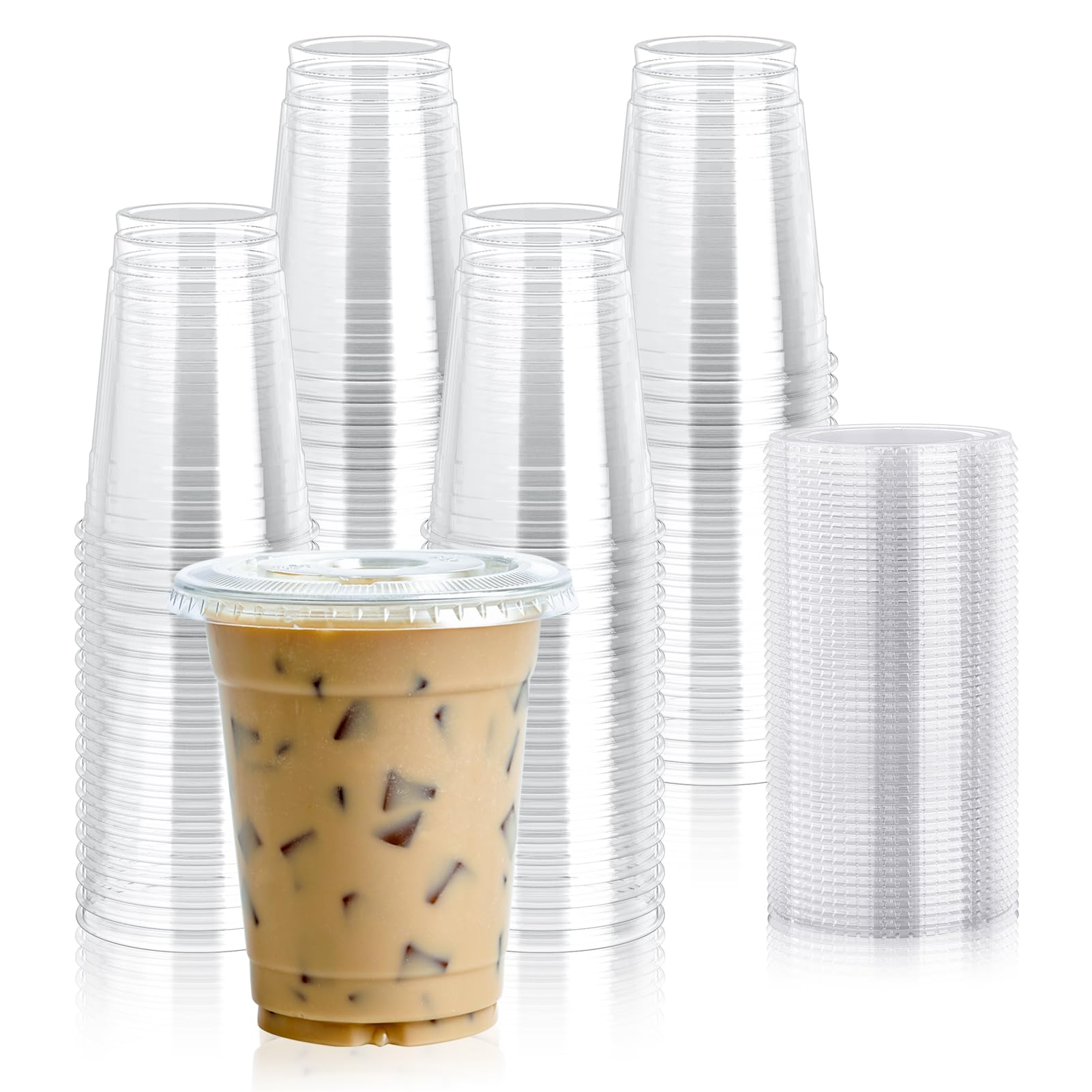 Photo 1 of Lilymicky 100 Sets 12 oz Clear Plastic Cups with Flat Lids, 12 oz Disposable Drinking Cups With Lids for Ice Coffee, Smoothie, Slurpee, or Any Cold Drinks