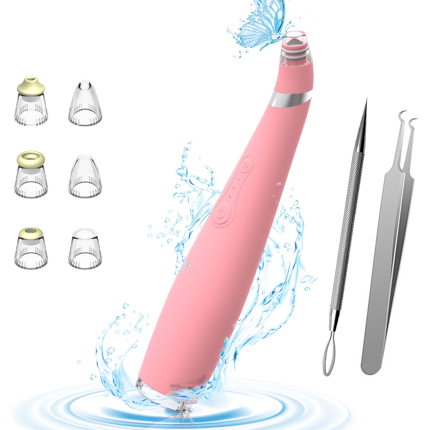 Blackhead Remover Facial Pore Cleaner Vacuum Microdermabrasion Diamond Machine Comedone Extractor Acne Removal Tool Strong Suction Cleaner with 2pcs Blackhead Tools for Free a gift for Mother (Pink)