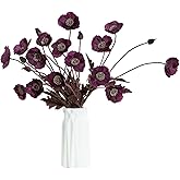 DuHouse 6 Pcs Silk Artificial Poppies, Realistic Fake Flowers with Buds for Table Centerpieces, Wedding Arrangements, Home and Office Decor(Plum)