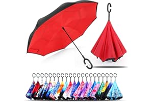 owen kyne Windproof Double Layer Folding Inverted Umbrella, Self Stand Upside-down Rain Protection Car Reverse Umbrellas with C-shaped Handle