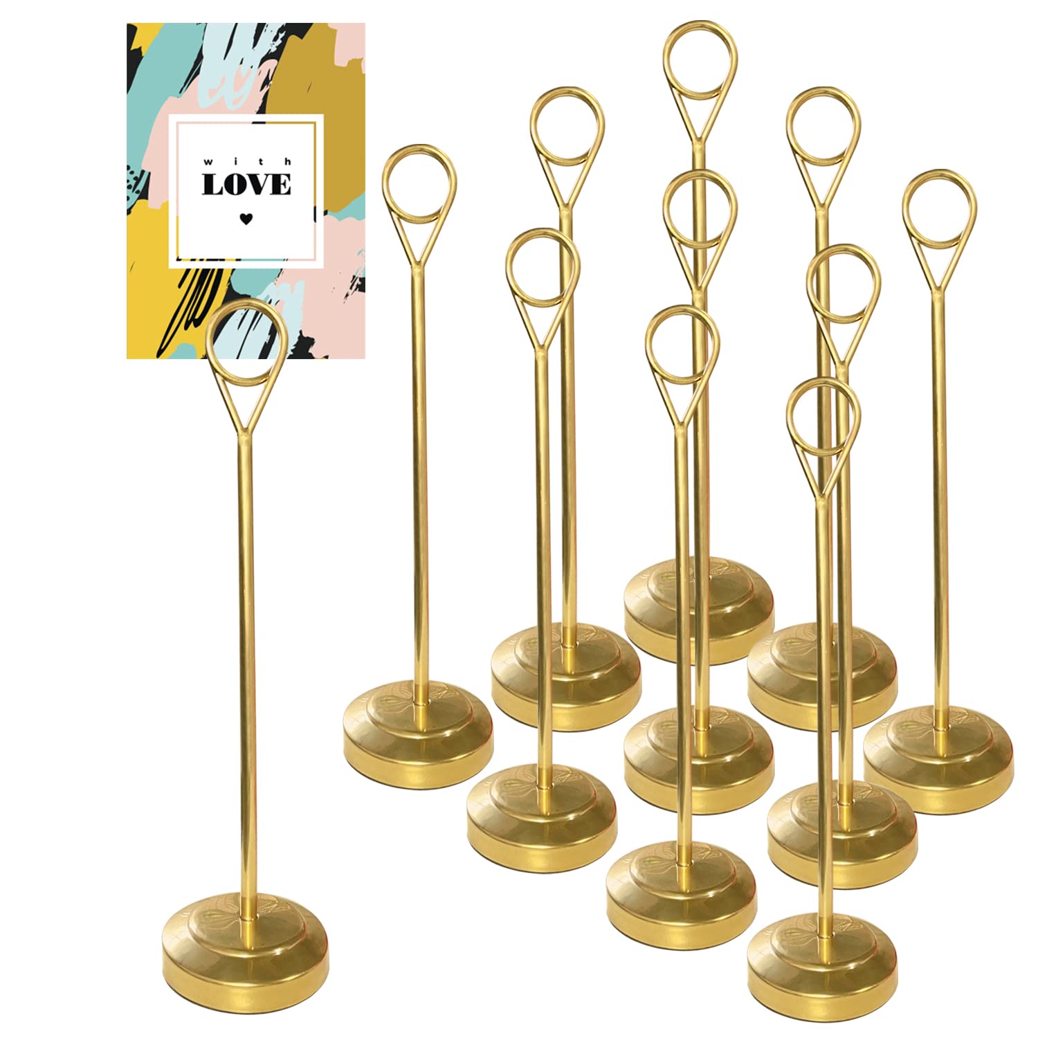 10Pcs Table Number Holders, Place Card Holder, Memo Holder Clips Vertical Note Holder Clasp Holder Photo Number Stand Note Clip for Wedding Party Gatherings Office Desk Photo Clips (Gold-Round(10pcs))