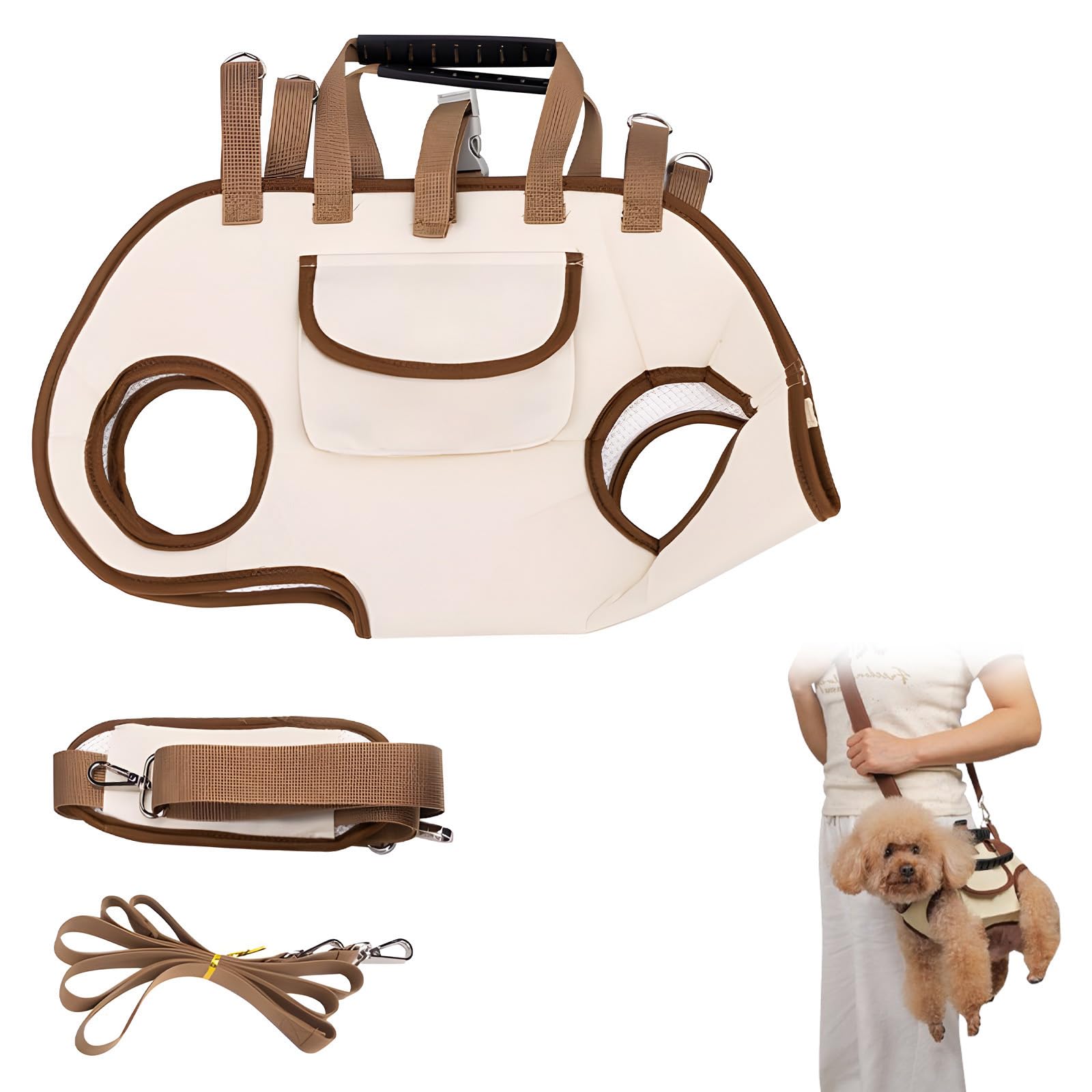 Photo 1 of Dog Lift Harness for Small and Large Dogs, Full Body Support Sling for Senior or Injured Pets, Adjustable Hind Leg Vest (Beige, Medium)