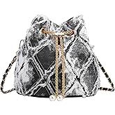 Extolove Denim Bucket Bag Quilted Drawstring Jean Purses for Women Denim Clutch Hobo Bags Crossbody Handbag