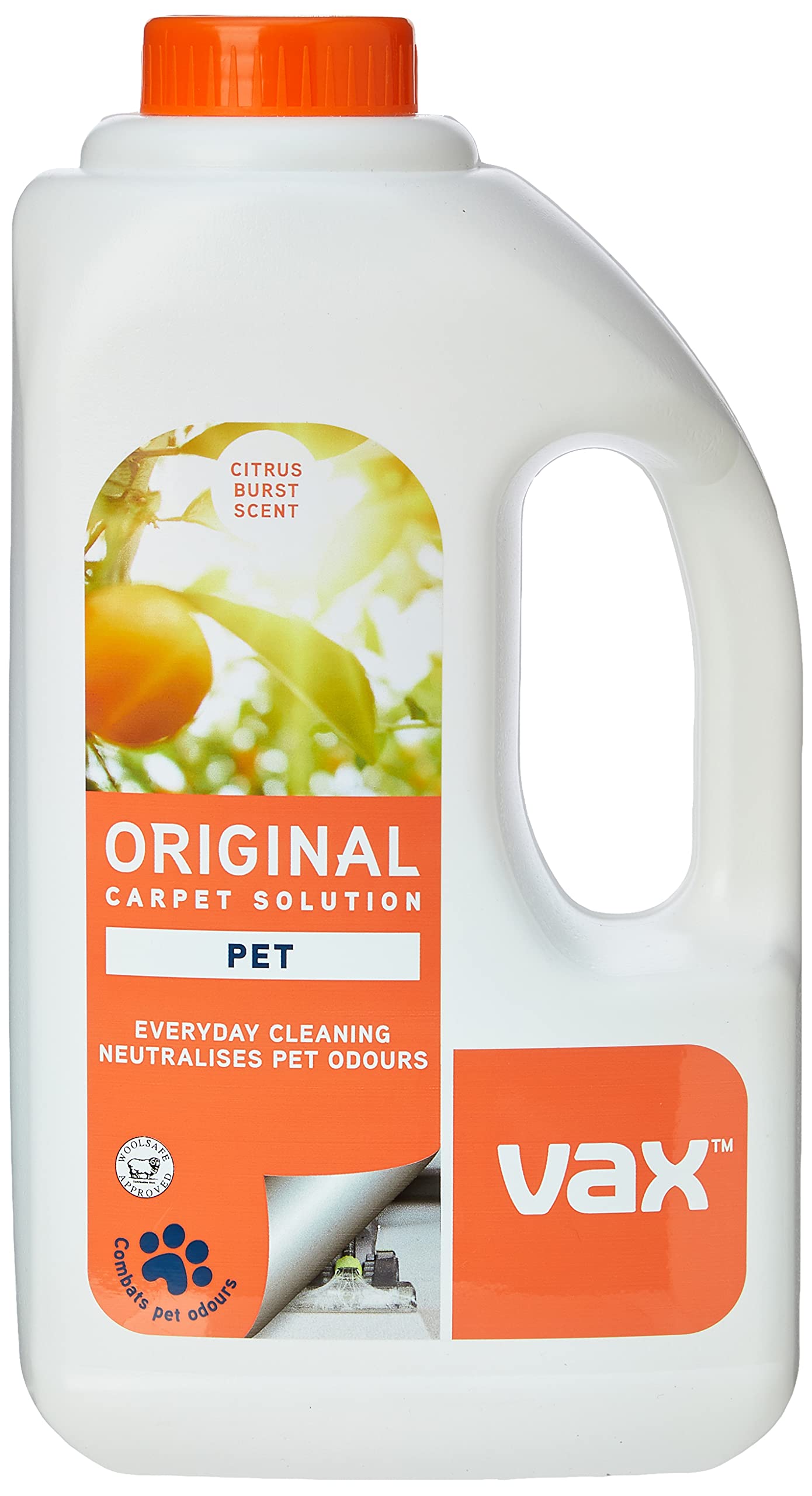 Vax Original Pet 1.5L Carpet Cleaner Solution, Stain Remover Shampoo, Citrus Burst Scent, Neutralises Pet Odours, 1-9-142054, White