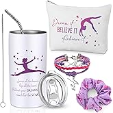 Sieral 4 Pieces Gymnastics Gifts for Girls 14oz Water Bottle Hair Scrunchies Bracelet Pouch Sports Accessories Girl Gymnastics Gifts for Birthday Team Sports Lover Gymnast Party Favors (Light Purple)