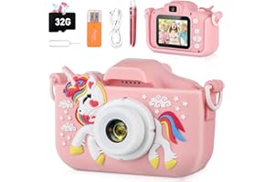 BAKOOR Kids Camera, Camera for Kids Aged 8-10, Unicorn Little Girls Toys Kids Selfie Camera for 6 7 8 9 Years Old, HD Digital Video Cameras for Toddler, Christmas Birthday Gift for Girls with 32GB SD Card