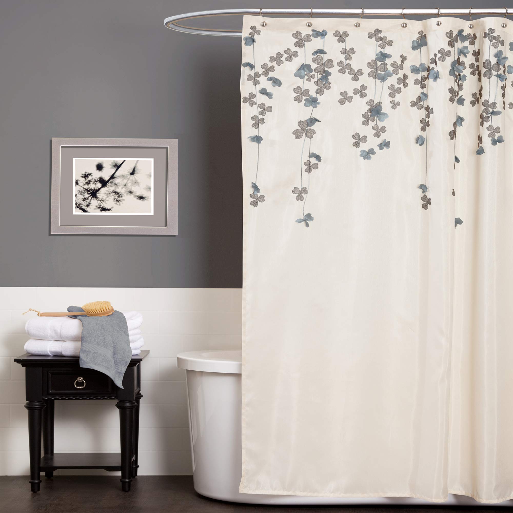 Lush Decor A00516Q12 Drop Shower Curtain, Ivory/Blue