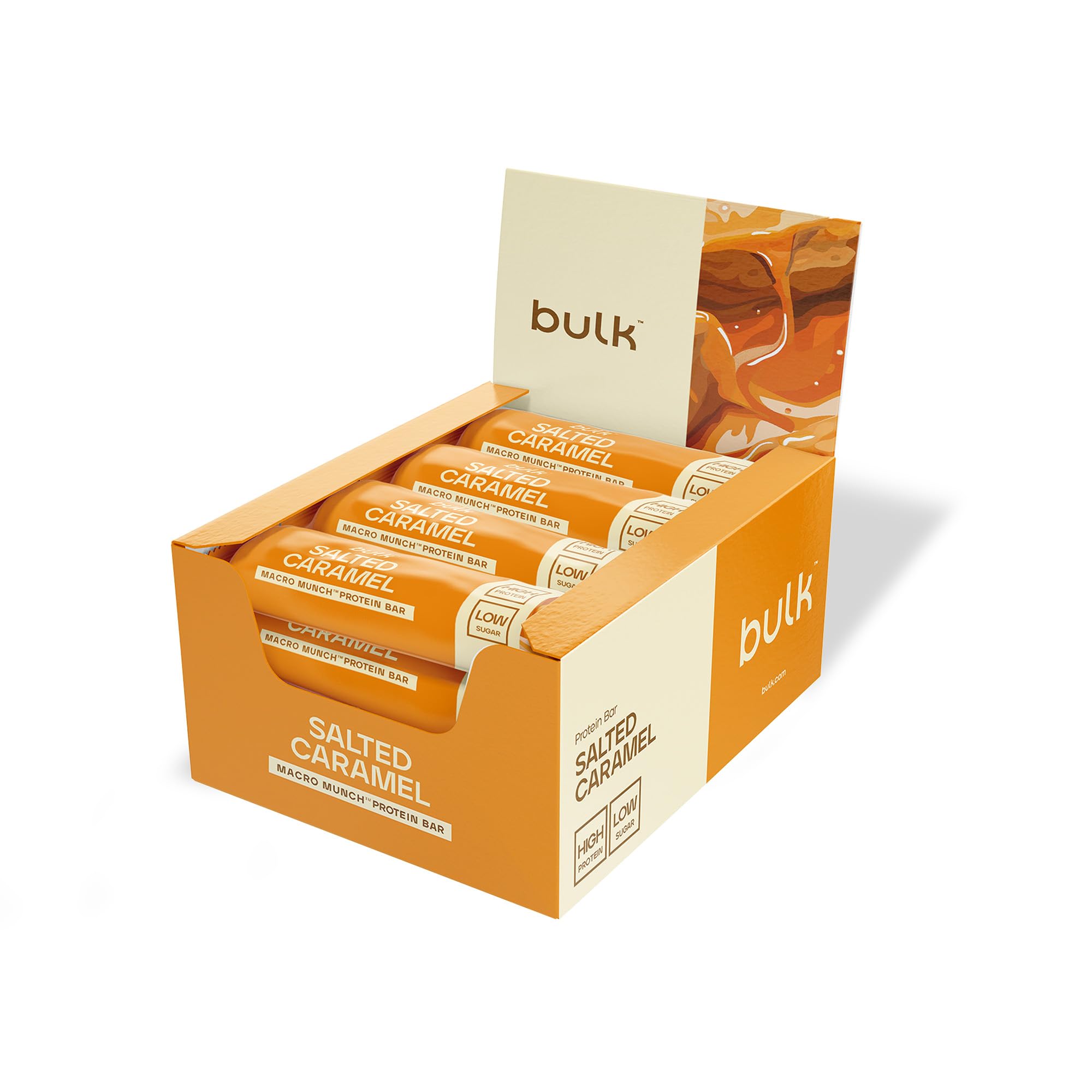 Bulk Macro Munch Protein Bar | Salted Caramel Flavour | 12 x 62g | 20g High Protein | Low Sugar | 6.7g Fibre | Soft-Baked Triple Layer | Healthy Snack Bar for Gym | Fitness | On-the-Go | Vegetarian