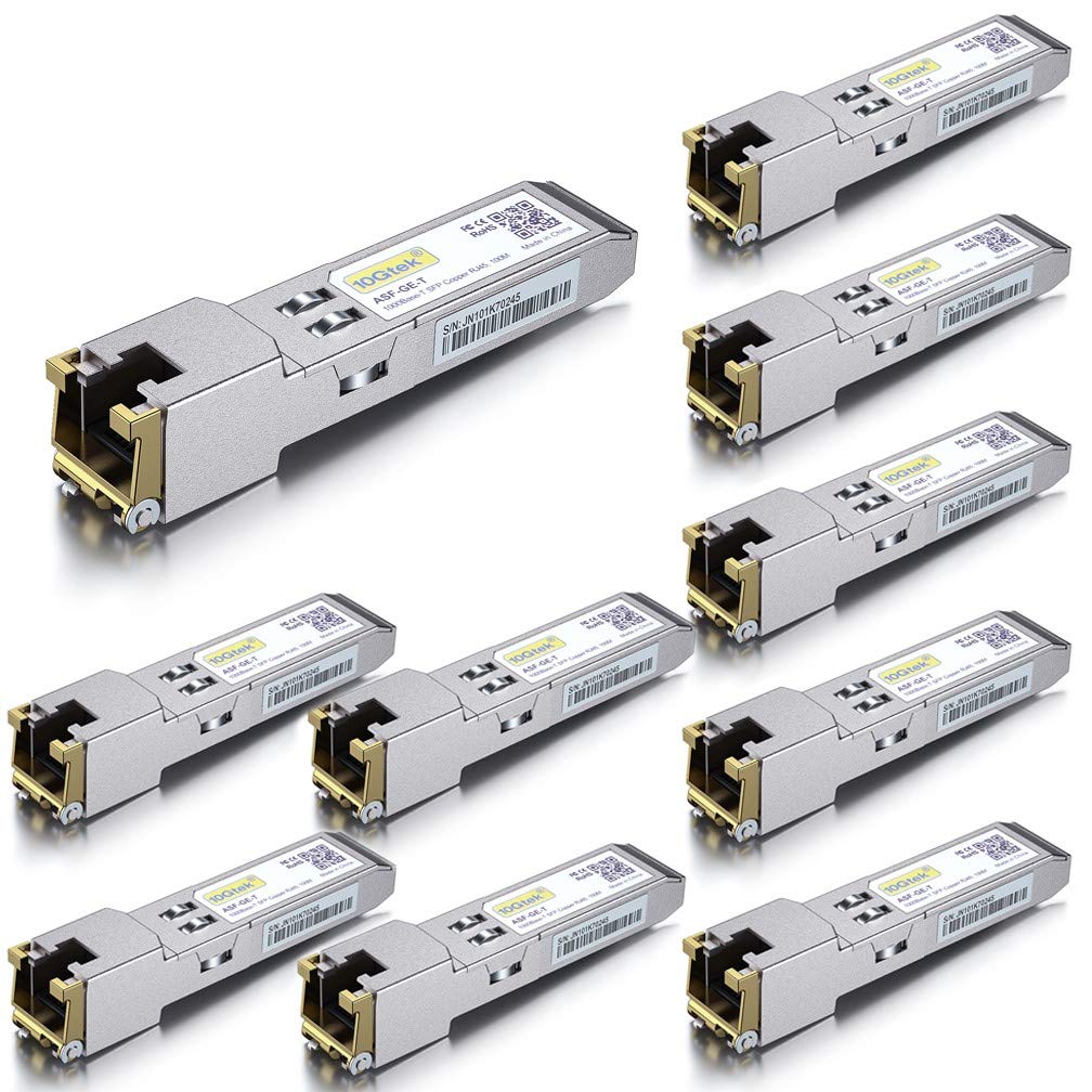 [10 Pack] 1G SFP to RJ45 Mini-Gbic Module 100-meter, 1000Base-T Copper Transceiver Compatible for Cisco GLC-T/SFP-GE-T, Meraki, Ubiquiti UniFi UF-RJ45-1G, Netgear, Zyxel, D-Link, TP-Link and more