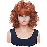 Gerulyss Short Copper Red Wigs for Women Auburn Wavy Shoulder Length Wig with Bangs Synthetic Ginger Curly Natural Wig for Role Play,Halloween,Daily Use