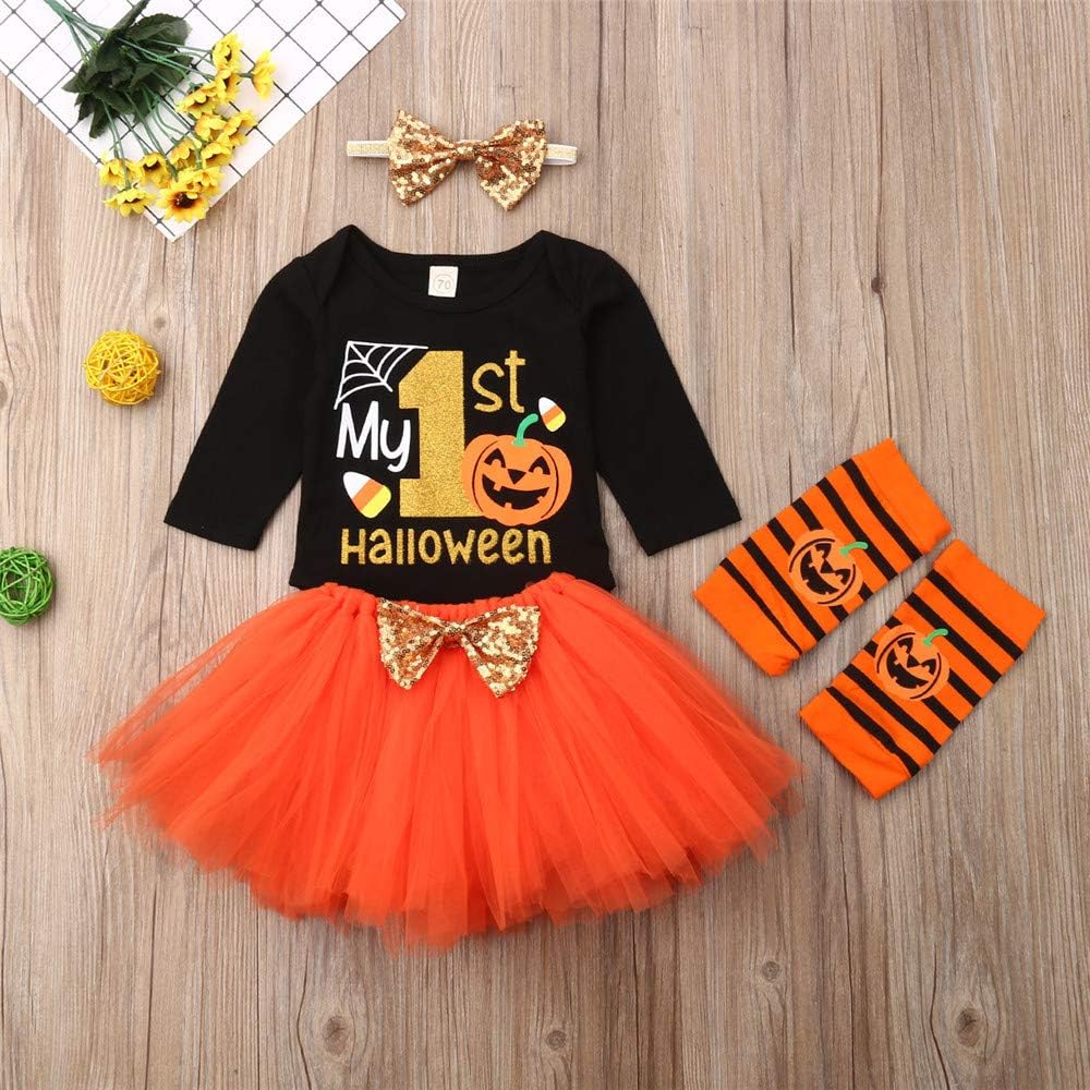 Halloween Baby Girl Outfits 1st Birthday Pumpkin Long Sleeve Romper