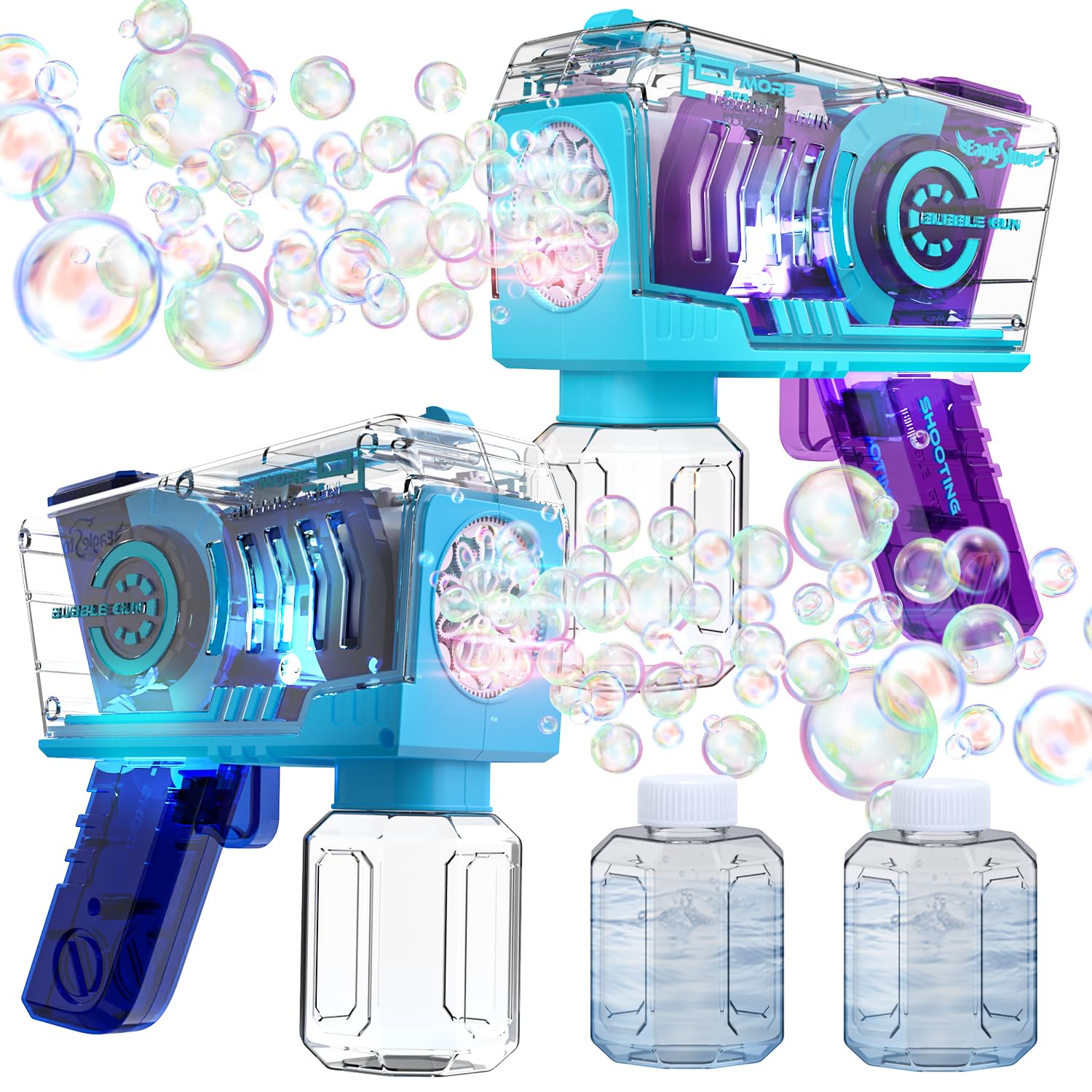 EagleStone Bubble Gun for Kids 2 Pack Automatic Bubble Machine with 10-Hole Blaster Wands, LED Lights, Outdoor Toys for Toddlers Boys and Girls Birthday Christmas Party Favor Summer Backyard Fun Gift