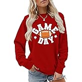 HuangMingYi Game Day Sweatshirt Women Football Fan Shirt Letter Print Long Sleeve Casual Top Game Day Outfits For Women