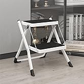 DAWNYIELD 2 Step Ladder, Folding Metal Step Stool with Wide Anti-Slip Pedal | Lightweight Sturdy 330lbs Capacity Portable Step Stool for Household Kitchen Office Garage Travel Indoor Outdoor Use, White