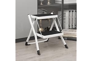DAWNYIELD 2 Step Ladder Folding Step Stool, Small Ergonomic Portable Ladder 330 lbs Capacity with Wide Anti-Slip Pedal for Ki