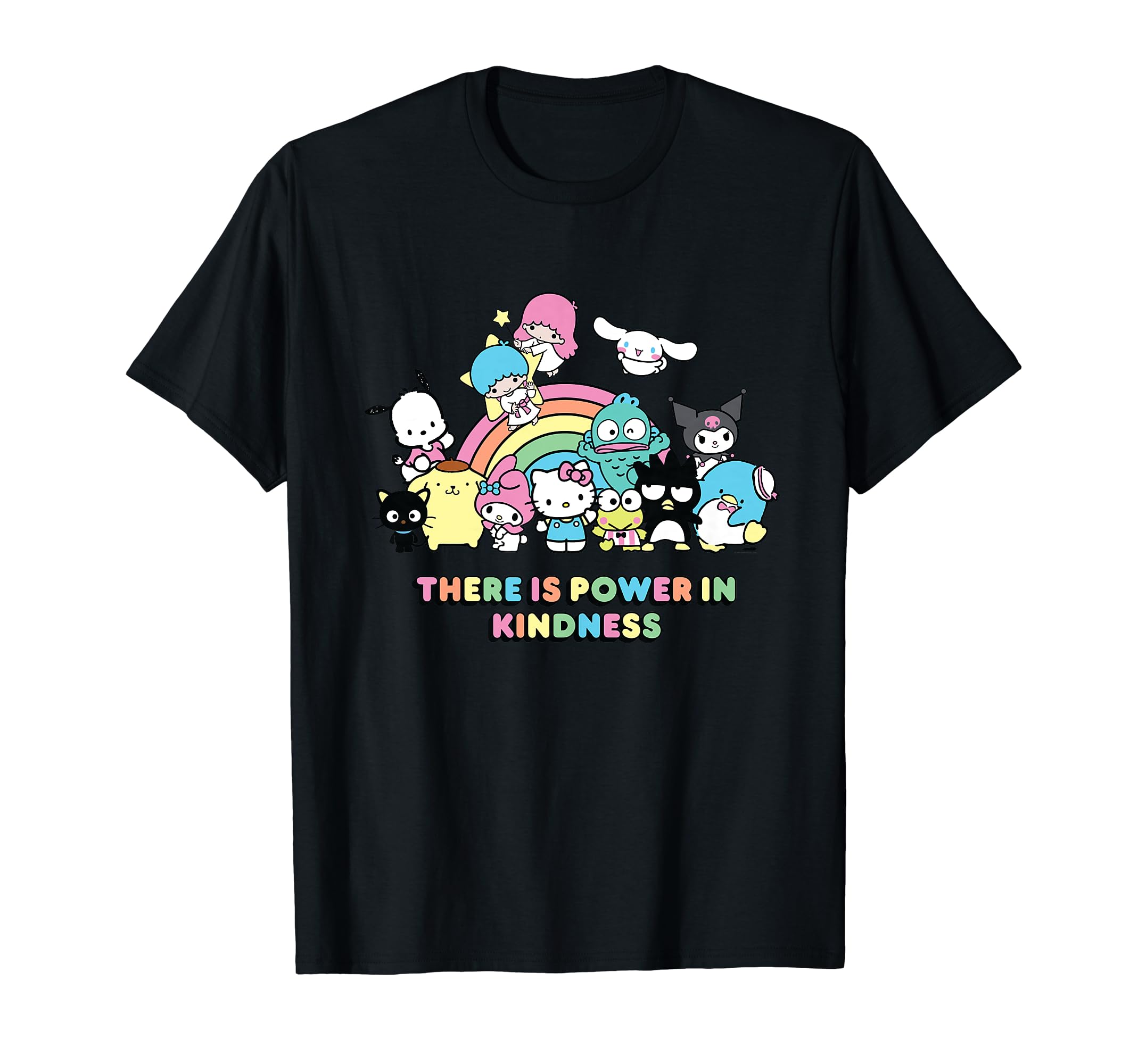 SANRIO Hello Kitty & Friends Power in Kindness Black Classic Fit T-Shirt, Crew Neck, Short Sleeve