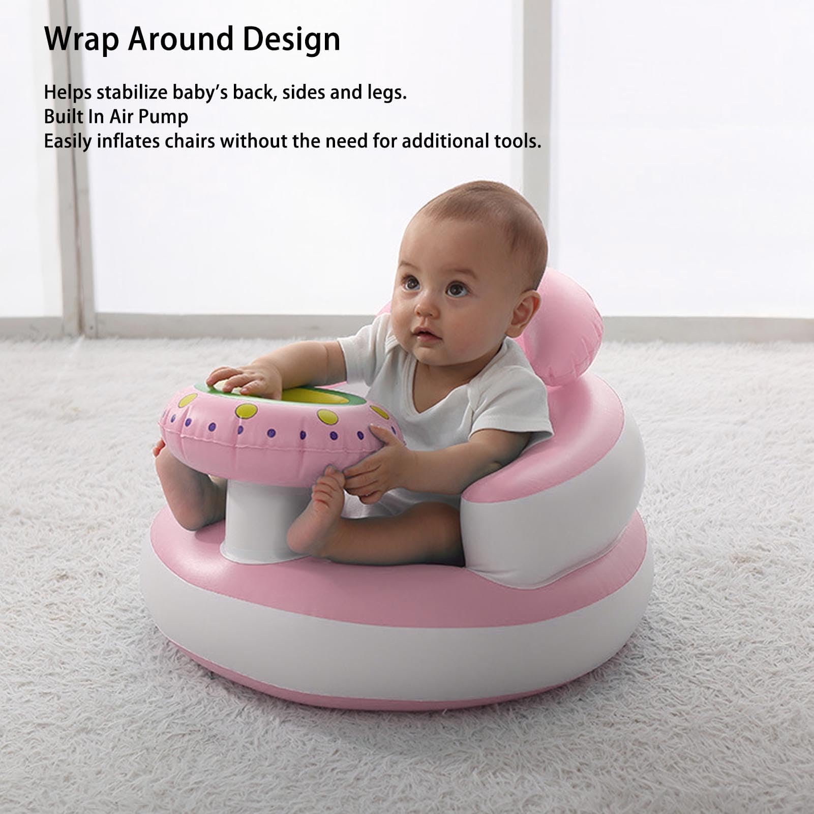Inflatable Baby Chair for Babies 3 Months and Up, Baby Support Seat Summer Toddler Chair for Sitting Up, Built in Air Pump Baby Floor Seat