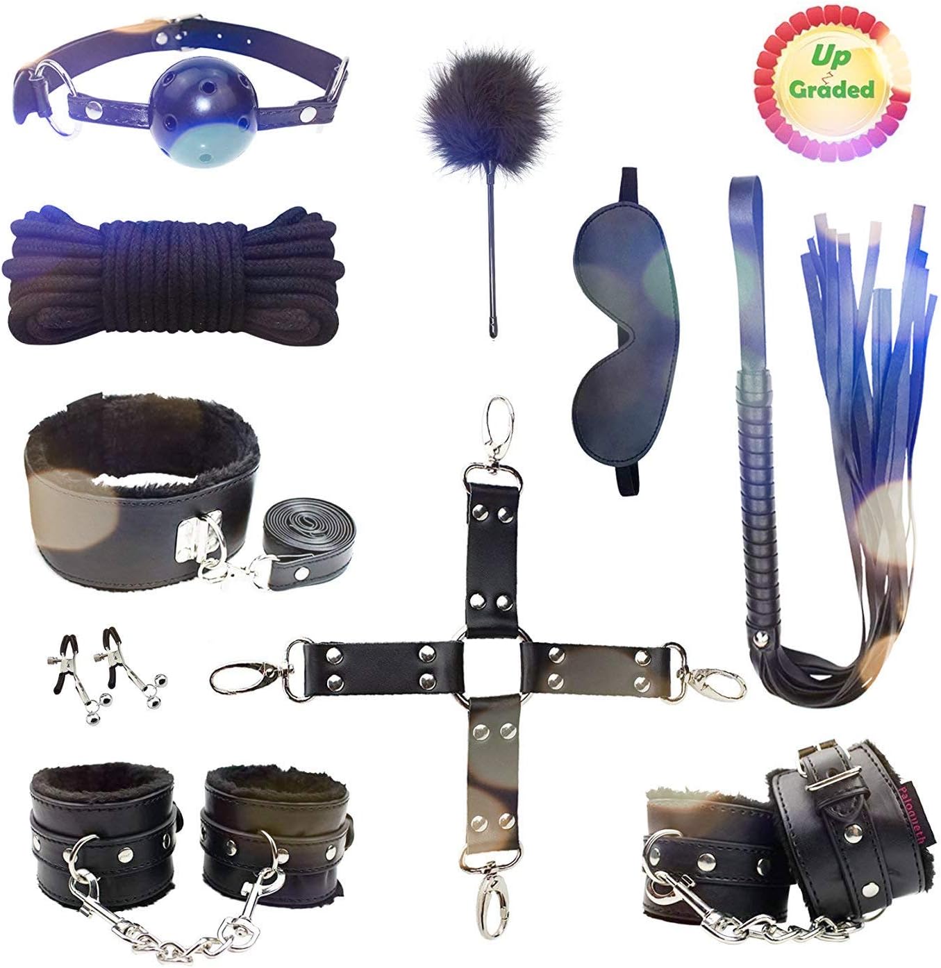 10 pcs Tactical Restraint Kits with Handcuffs Ankle Cuffs, Accessories