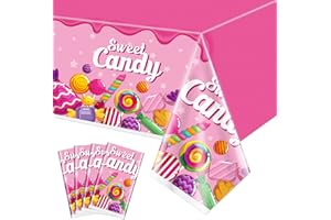 Hegbolke 4 Pack Candy Land Tablecloths 86 x 51 Inch Lollipop Plastic Tablecloths Candyland Birthday Tablecloth Table Covers for Candyland Party Decorations Two Sweet Birthday Decorations