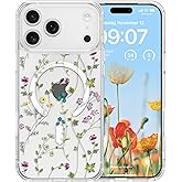 RALEAVO for iPhone 17 Pro Max Case Compatible with MagSafe Clear Floral Cover with Flower Branch Pattern for Girls Women Slim Cute Hard Back Shockproof Phone Case for iPhone 17 Pro Max,Transparent
