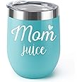 Supkiir Mom Juice, 12 oz Wine Tumbler, Double Wall Vacuum Insulated Wine Glasses with Lid, Stainless Steel Cup for Wine,Coffee,Cocktails|Perfect Mother's Day, Christmas