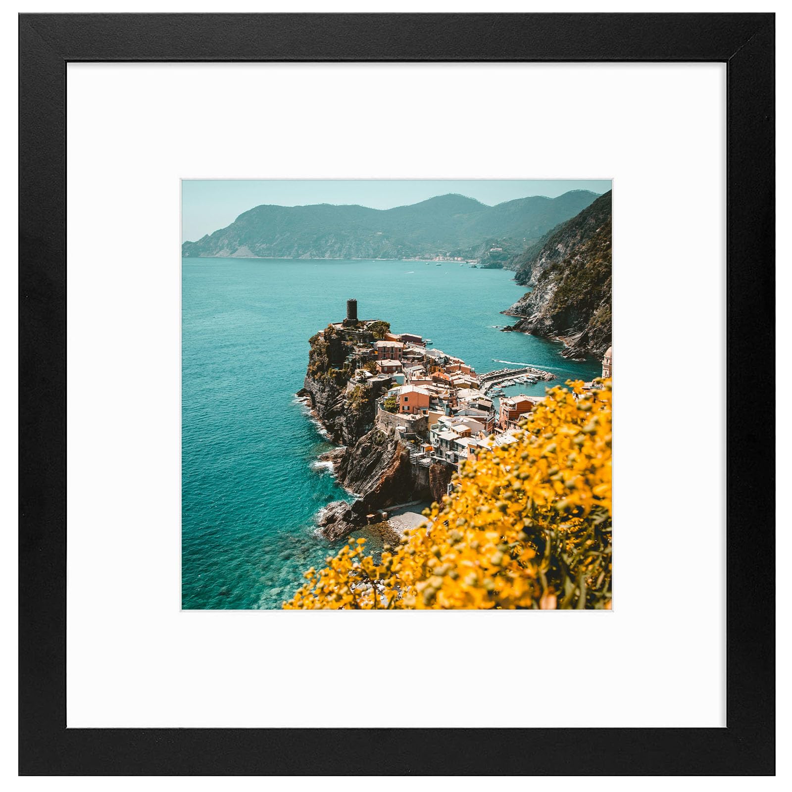 Frametory 12x12 Black Picture Frame, Display Pictures 8x8 with Mat or 12x12 Without Mat, for Print and Diamond Painting Square Wall Frame - Wide Molding (12x12, Black)