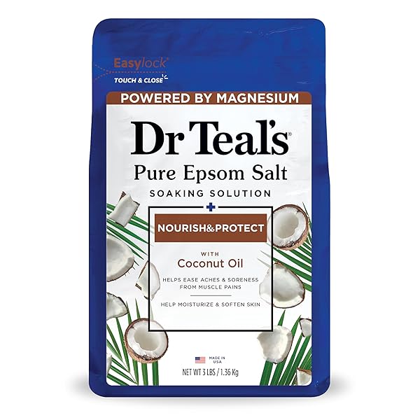 DR TEAL’S SALT SOAK WITH PURE EPSOM SALT, NOURISH & PROTECT WITH COCONUT OIL, 3 LBS