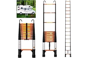 EVASTAR HOME EvaStar 15.5FT Telescoping Ladder, Aluminum Lightweight Extension Ladder w/Hooks & Stabilizers, 330lbs Capacity Collapsible Ladders, Extension Telescopic Ladder for Home, Outdoor, RV - Orange & Black