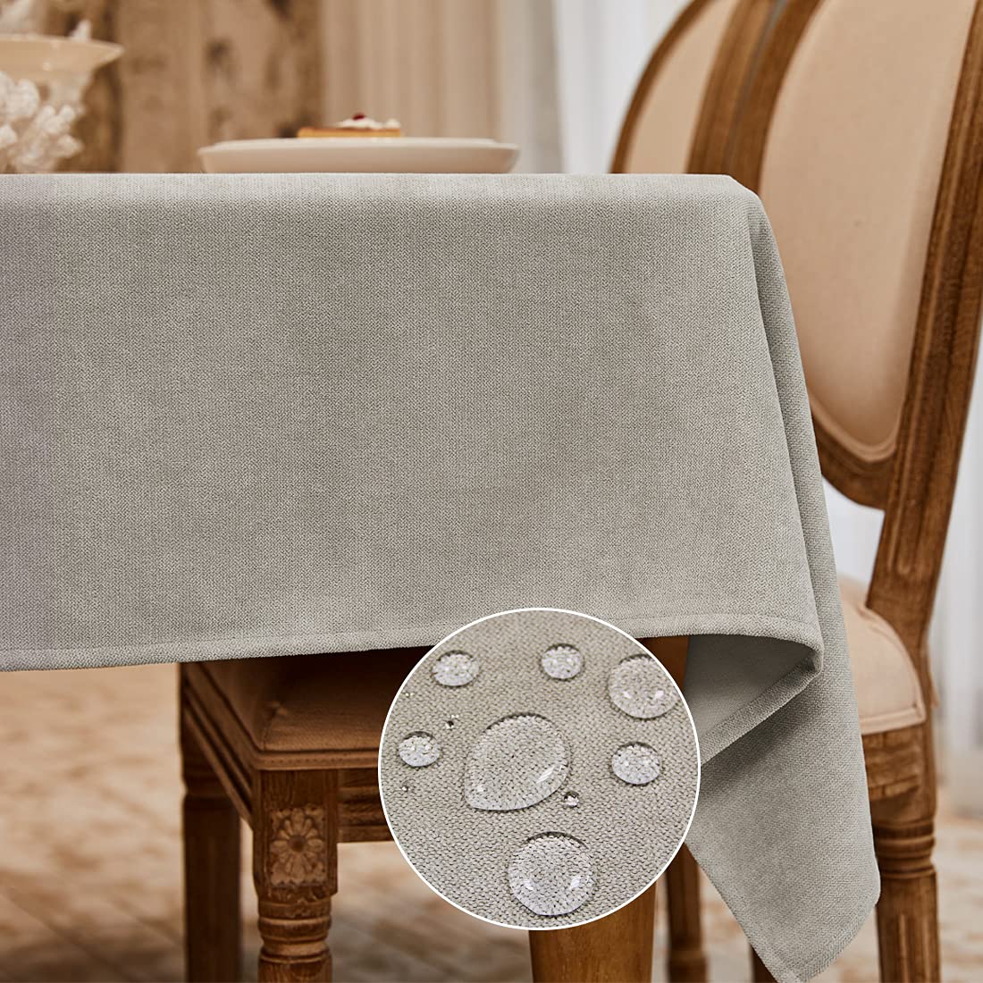 WAITER TREE Table Cloth 145x215 cm Rectangular Wipe Clean Table Cover, Cream Fuzzy Linen Wipeable Waterproof Tablecloth for Outdoor Picnic Dining Kitchen Party - Beige