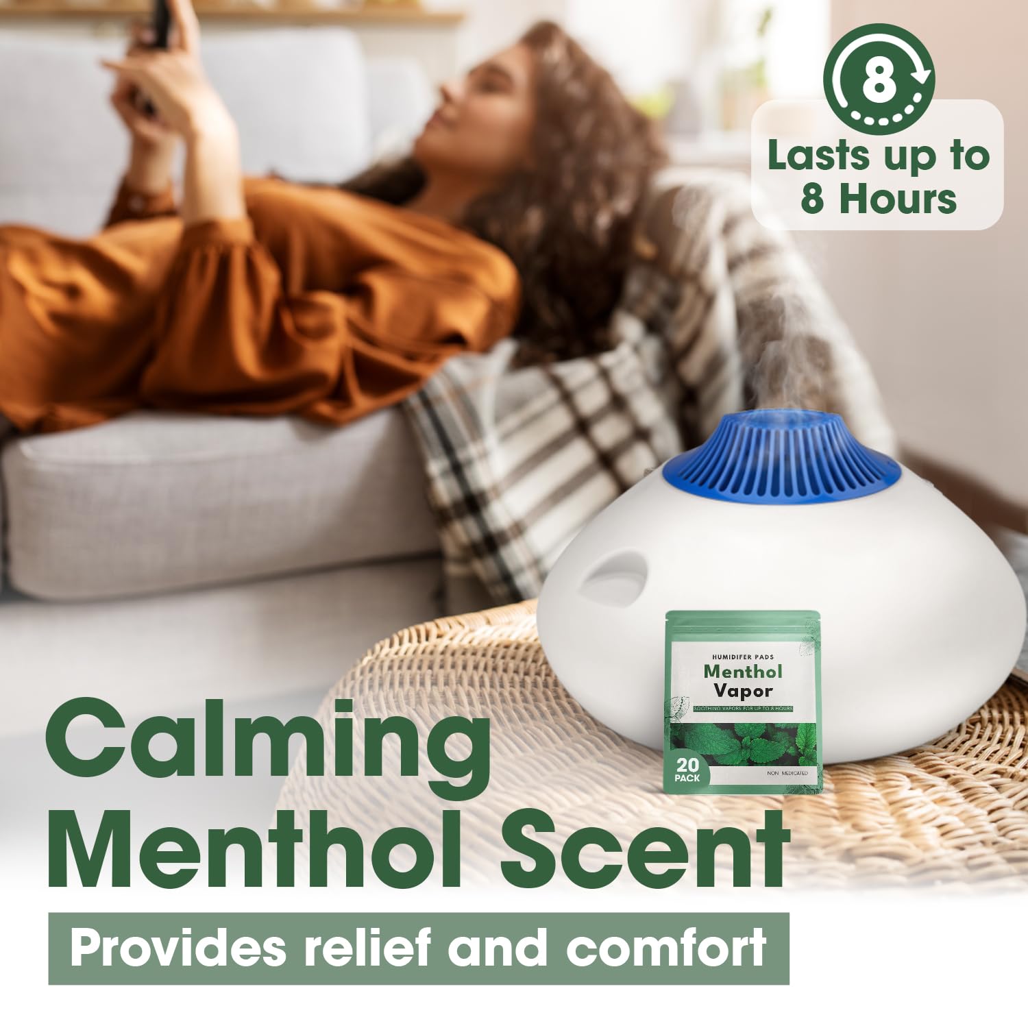 20 Pack Menthol Eucalyptus Humidifier Pads - Soothing Vapor Pad Refills for Congestion Relief on all Vks, Crane, More - Vapopads Replacement, Natural Waterless Vaporizers Pads, Cold/Flu Symptom Relief