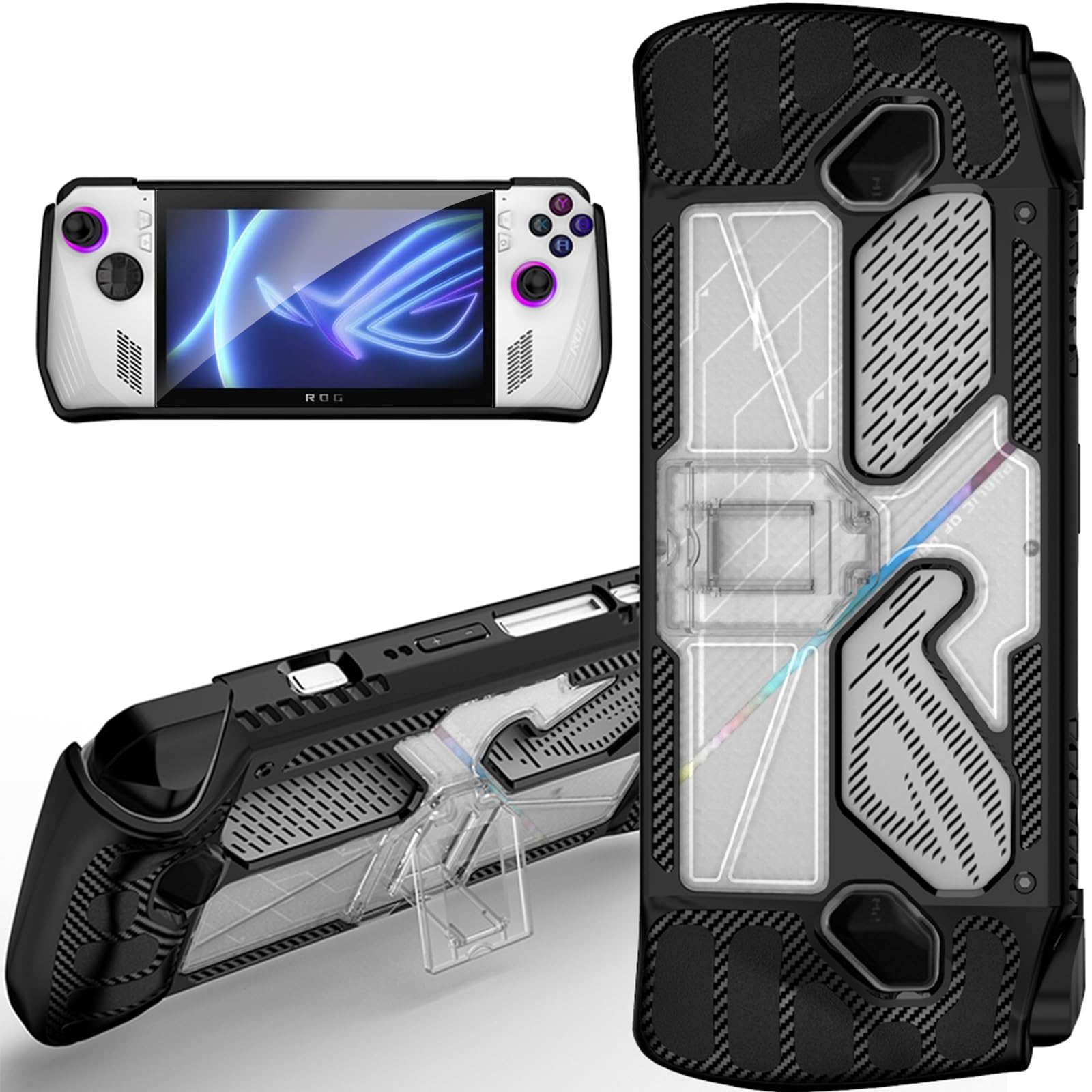 Miimall Compatible with ASUS ROG Ally Case with Stand, PC + TPU Transparent Protective Shell for Asus ROG Ally Anti-Scratch Shockproof, Slim Clear Bumper Cover for ASUS ROG Ally-Black