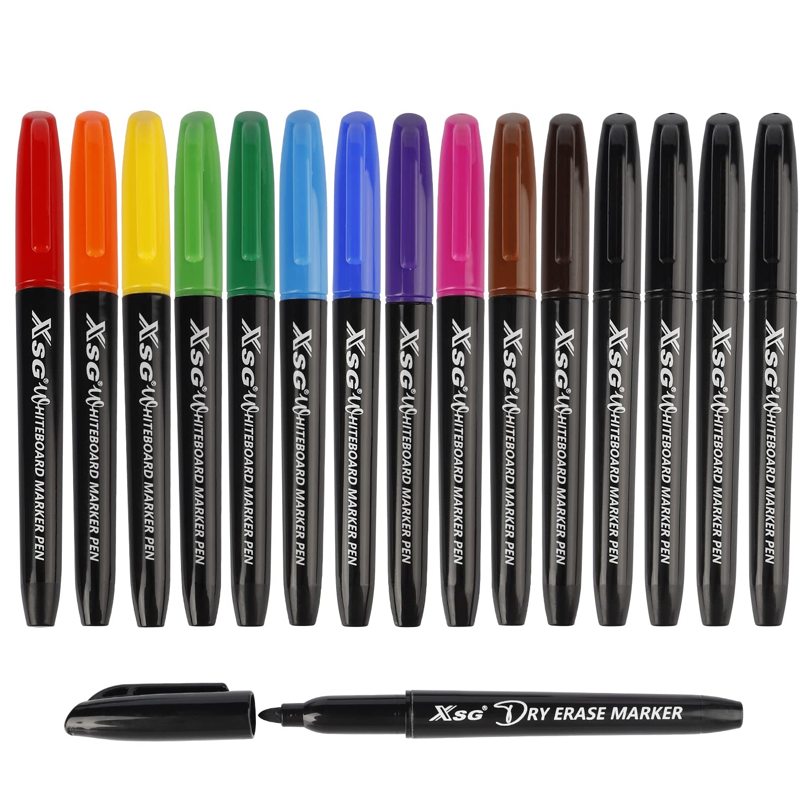 ABEIER Dry Erase Markers Whiteboard Pens, Box of 15, 12Colors Total 4 Black Pens, Low Odor Fine White board Markers for Teachers Office