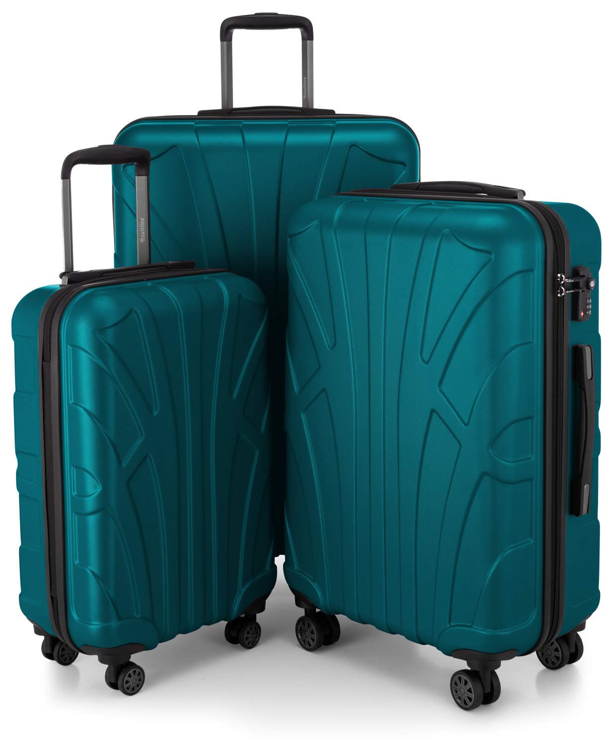 Suitline - Expandable Luggage Set, Carry On Trolley 55cm + Medium Sized Suitcase 66cm + LargeTrolley 76cm, ABS, TSA, Aquagreen