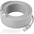 Cat5e Ethernet Cable 50 FT, Long Cat 5e Internet Cable, Grey Snagless Patch Cord, Flexible, Network, LAN, PoE, Standard RJ45 Connector for PC, Server, Router, Modem, TV, PS5 - with 15 Cable Ties
