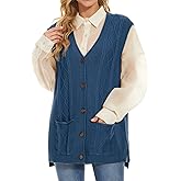 Hyipels Women's Sweater Vest,Long Cable Loose Knitted Sleeveless V Neck Casual Sweaters Tank Top S~XL