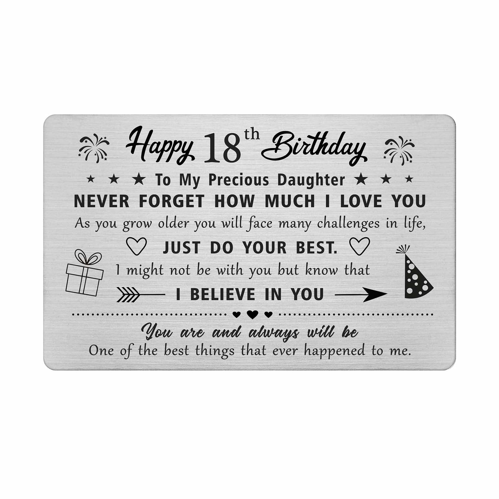 FALOGI Daughter 18th Birthday Card, 18 Year Old Birthday Gifts Daughter, Metal Engraved Wallet Card