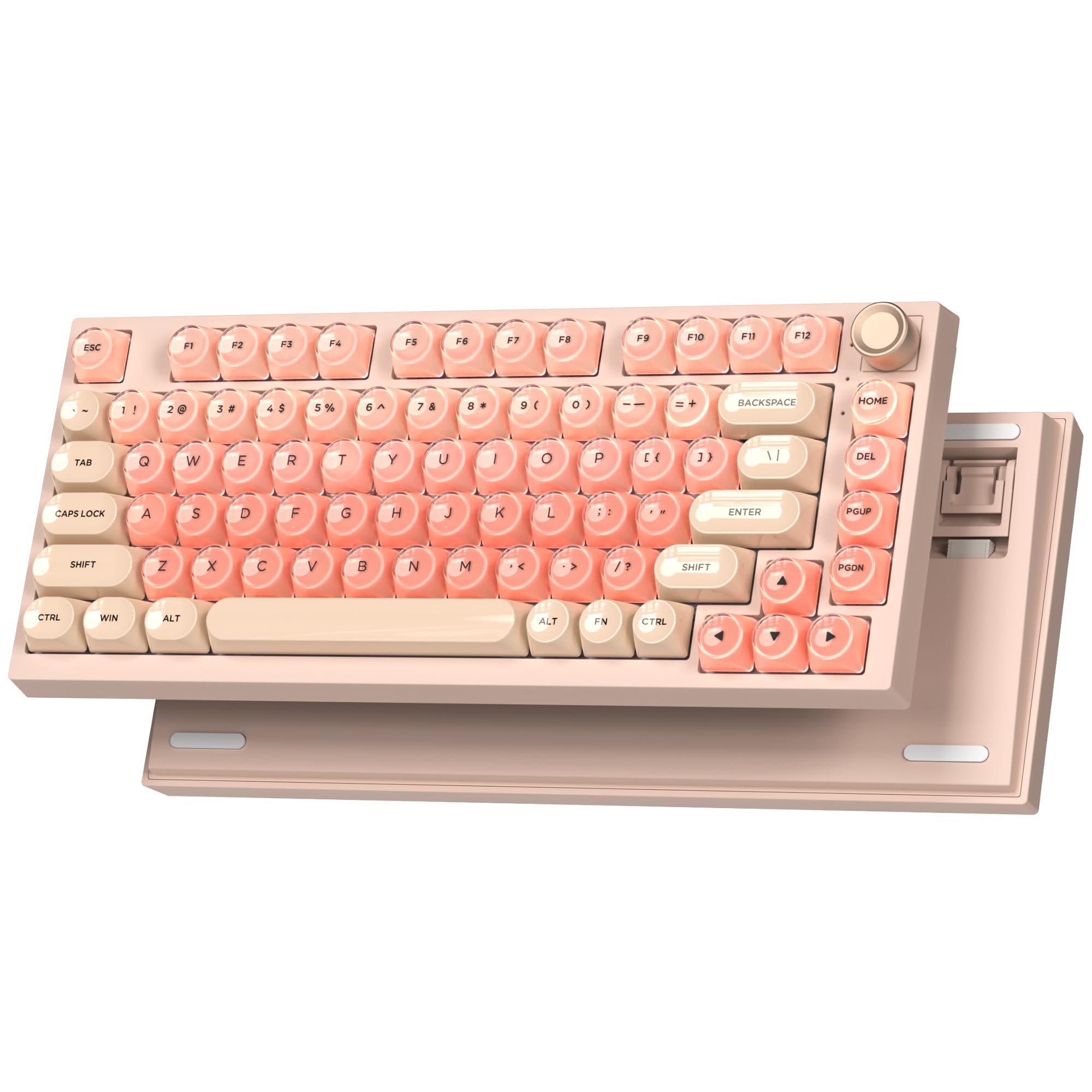 Keyporia WK75 Wireless Mechanical Keyboard with Knob, 75% Foundation Pink Creamy Keyboard, Hot Swappable, Pre-lubed Switches, Gasket Mount with MOA Profile Jelly Keycaps, RGB Backlit Gaming Keyboards