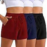 Locoowai 3 Pack Women's Drawstring Sweat Casual Summer Workout Athletic Gym Lounge Shorts with Pockets