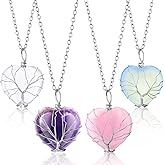 Sureio 4 Pcs Tree Life Healing Crystal Necklace Heart Shape Pendant Rose Quarts Necklace Energy Gemstone Pendant for Woman Valentine Mothers Day