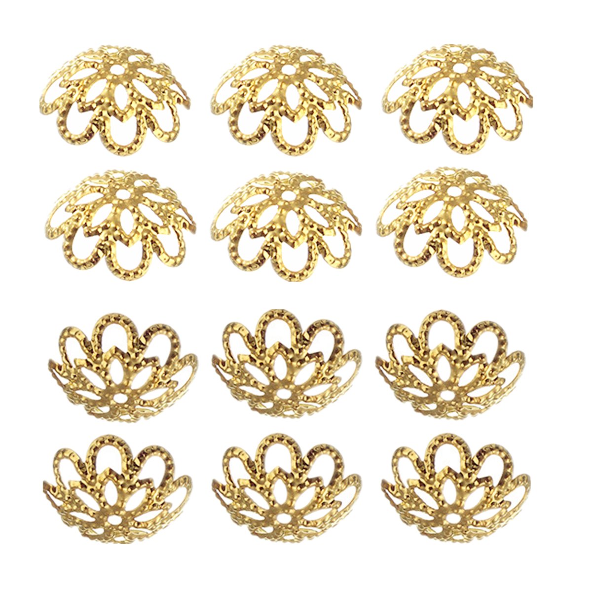 500PCS 10mm Gold Tone Flower Bead Caps Hollow Flower Bead Caps for Jewelry Making (Gold)