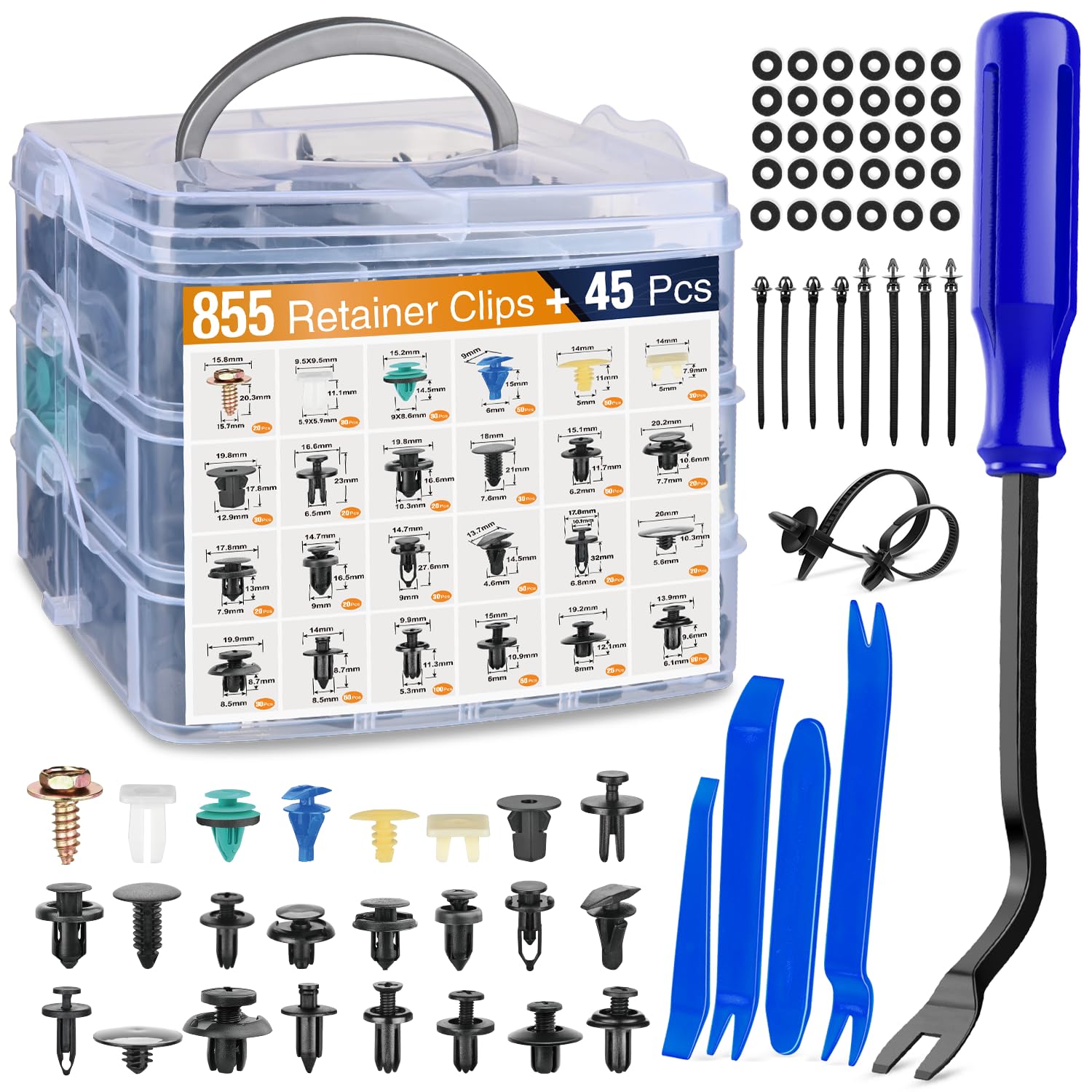 Photo 1 of GOOACC 900Pcs Plastic Rivets and Auto Body Fasteners Assortment -24 Most Popular Sizes Nylon Bumper Clips with 10 Cable Ties for GM, Ford, Chrysler, Toyota, Honda, Nissan, Mazda, Chevy, Jeep, etc.