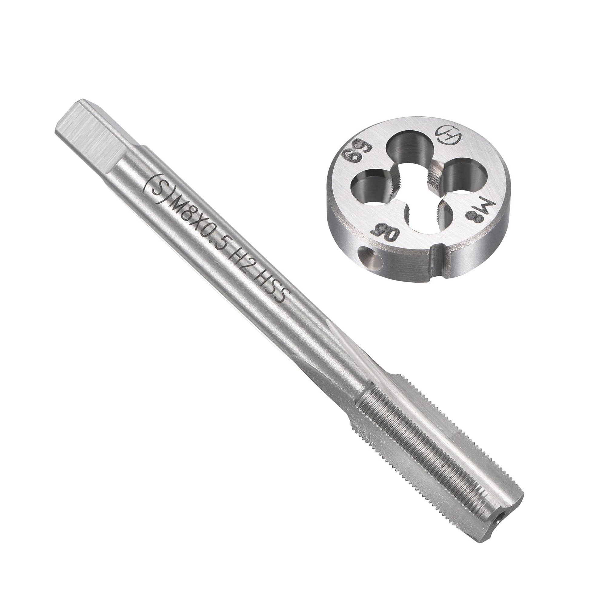 Unifizz M8 x 0.5mm Metric Tap and Die Set, Machine Thread Screw Tap with Round Threading Die, Tap & Die Kit for Nut Screw Bolt Thread Repair