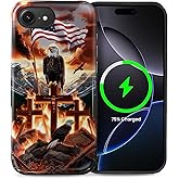 Punmada for iPhone 16e Case for MagSafe,Hard Hybrid Shell Shockproof Silicone Full Body Protective Glossy Case for iPhone 16e Eagle American Flag Cross Jesus Pattern