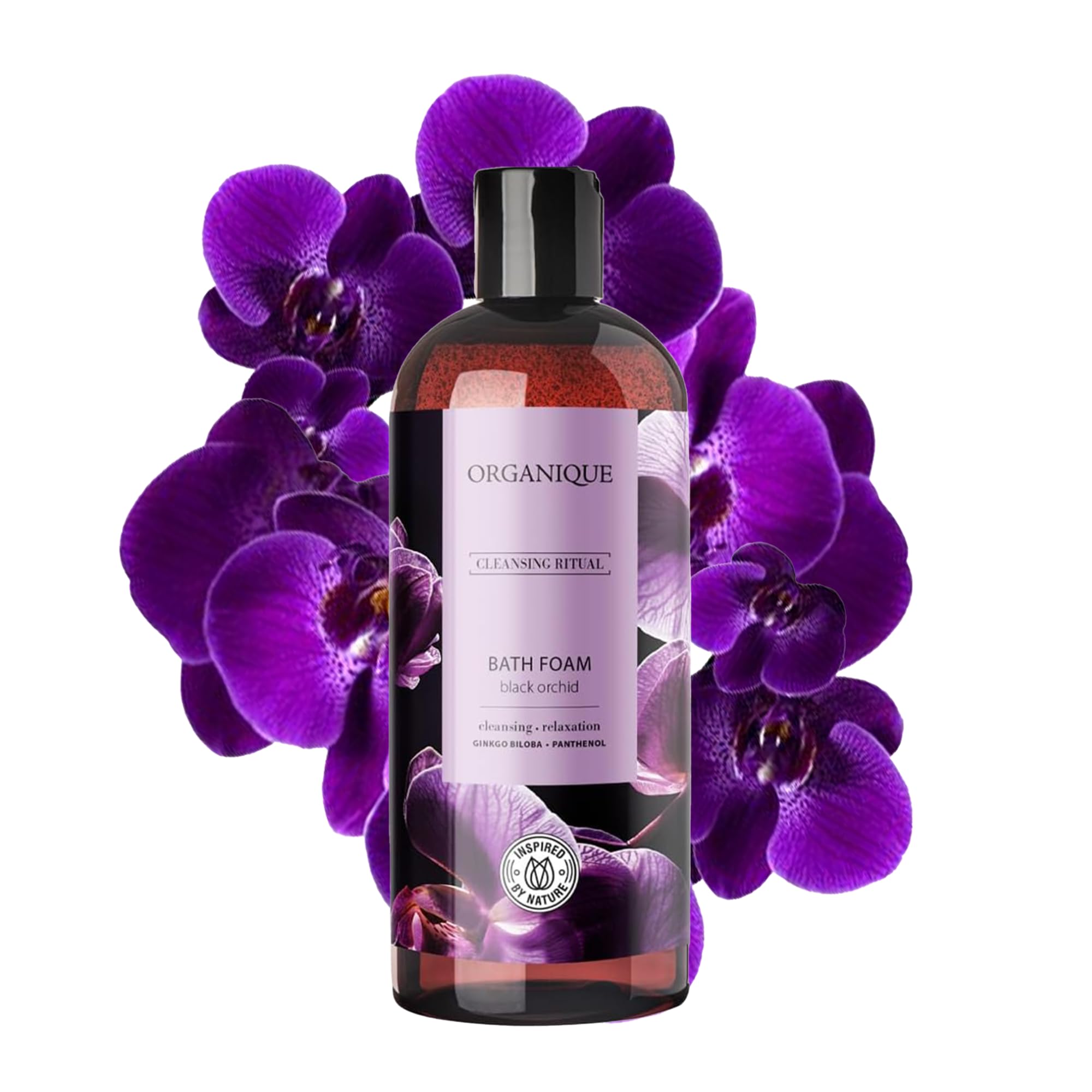 Organique Premium Beauty Bubble Bath Foam for Men & Women | Luxurious Black Orchid Scent with Ginkgo Biloba, Vitamin B5 & E, AHA Citric Acid | For Relaxing Muscle Recovery & Skin Regeneration (400 ml)