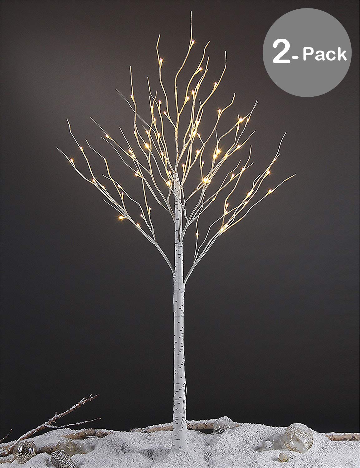 LIGHTSHARE 6 Feet Birch Tree, 72 LED Lights, Warm White, for Home,Set of 2, Festival, Party, and Christmas Decoration, Indoor and Outdoor Use