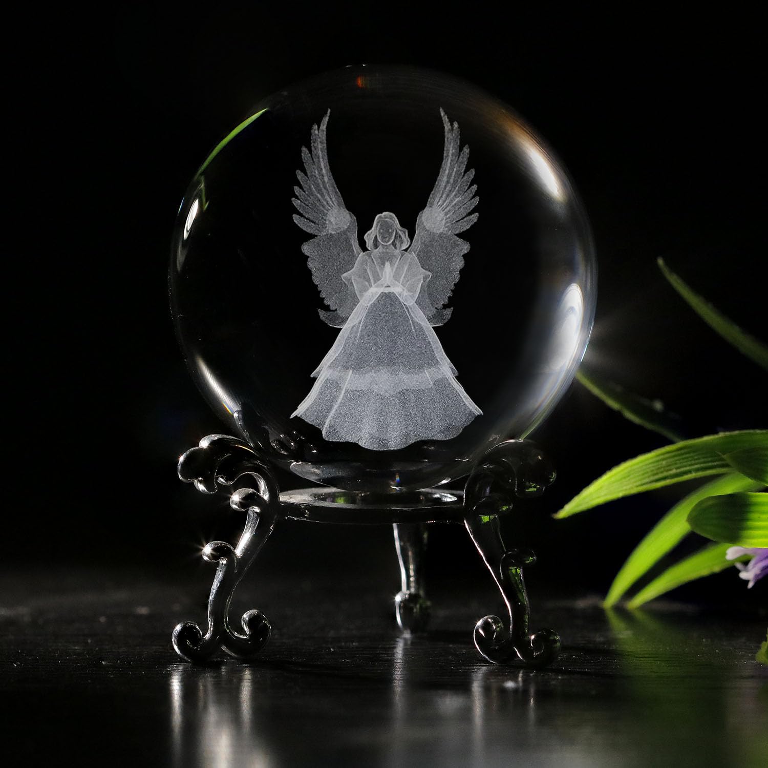 vskikris 2.36in 3D Laser Crystal Guardian Angel Figurine Crystal Ball Paperweight with Stand Base - 3D Engraving Crystal Praying Angel Gift Home Decor