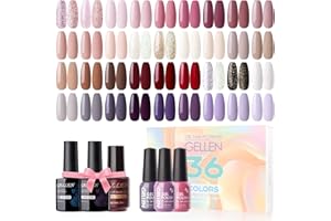 Gellen Fall Gel Nail Polish Kit - With Glossy/Matte Top&Base Coats 39 Pcs Gel Polish Set, Nude Brown Red Pink Nail Polish Set, Glitters Nail Gel Polish Home Manicre Kit