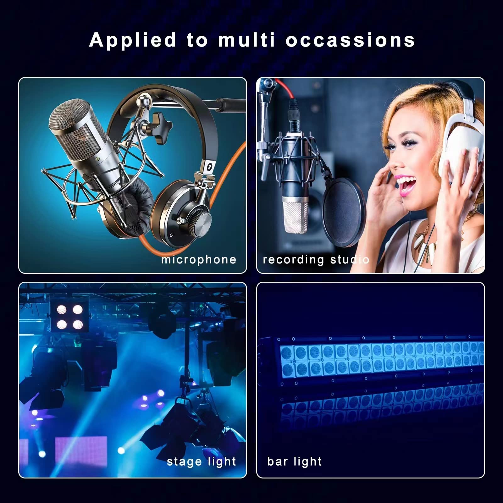 AuxLink XLR Cables 15ft 6 Pack, Microphone Cable Male to Female, XLR Speaker Cable 6 Color Gold-Plated 3-Pins for Microphone, Mixer, Recording Studio- 15 Feet, 6 Pack